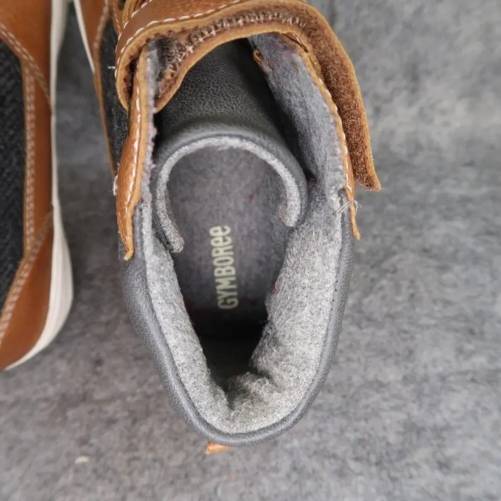 Gymboree Shoes Kids 13 Sneakers Boots High Top Casual Brown Grey Boys Easy On